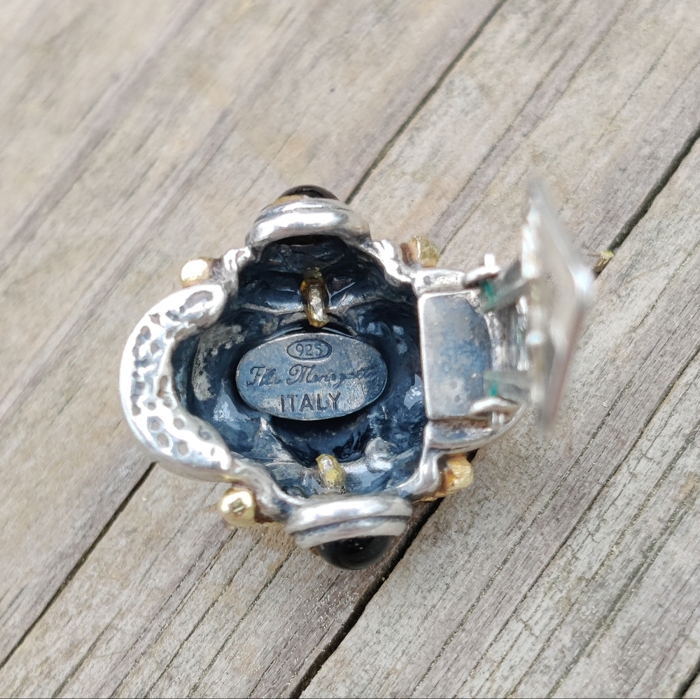 Vintage sterling Margaret Ellis Etruscan Revival onyx earrings - Picture 10 of 12